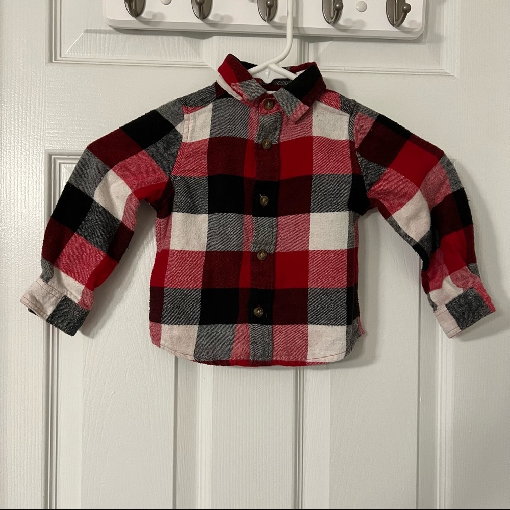 Jumping Beans Red, White, & Black Long Sleeve Flannel Size 12 Months